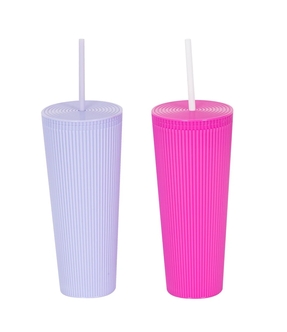 Ribbed Straw Tumbler