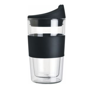 300ml Double Wall Insulated Glass Coffee Cup With Slicone Lid And Grip